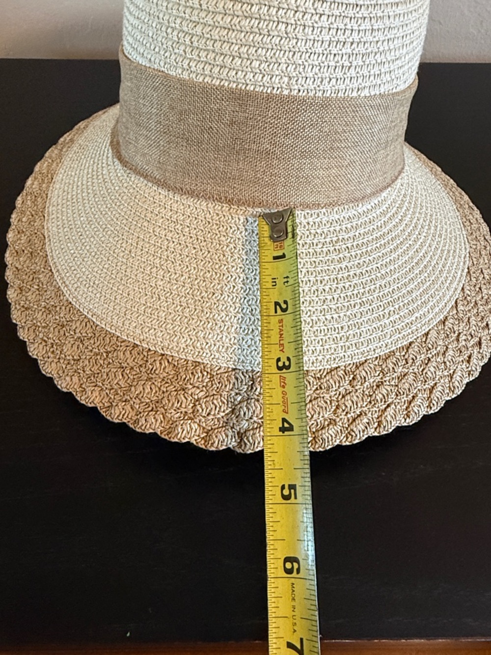 Wide Brim Straw Sun Hat Beige Ribbon Bow New No tag - Picture 7 of 14